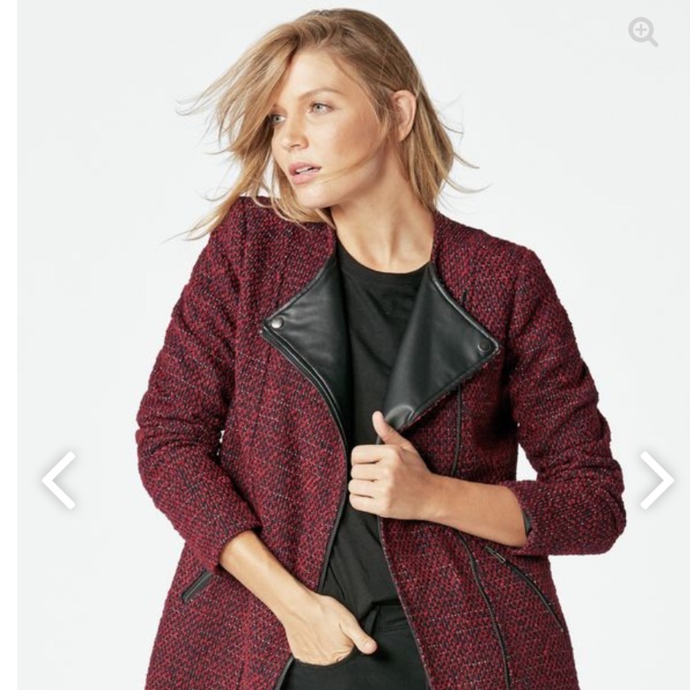 Just Fab Moto Jacket Burgundy Boucle NWT Size XL - Picture 3 of 5